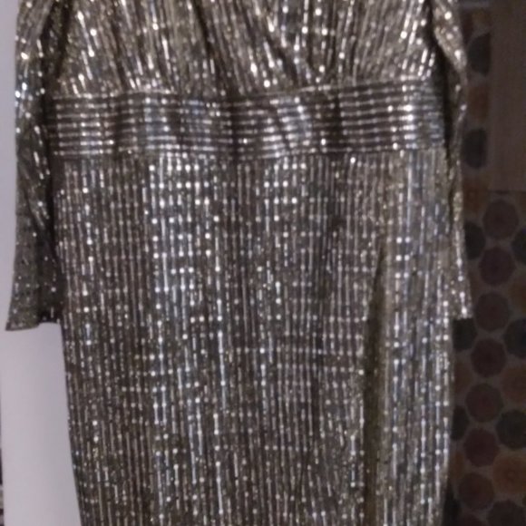 🆕 ASHROS DESIGN Metallic & Black Mock Wrap Dress Live it! Has Mesh sleeves SZ 1X - Picture 5 of 11